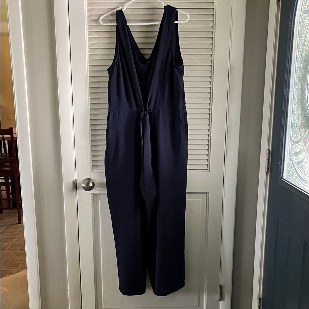 MSK Navy Sleeveless V-Neck Tie-Waist Jumpsuit